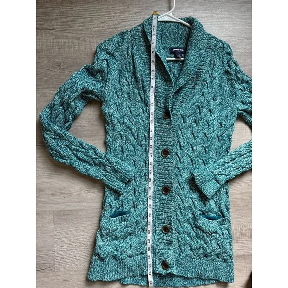 Lands End Women's Small blue speckled cardigan button‎ up - Picture 2 of 8